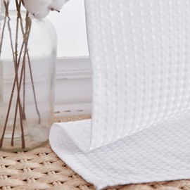 Vangao Panel Curtains, Waffle Privacy Pattern, Window Curtain for Short Windows, Plain Light Filtering Curtain for Small Windows, Kitchen, Living Room, Cafe, Country House, 90 W x 60 H (cm) White, 2