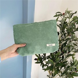 Gardsell Cosmetic Bags for Women - Corduroy Cosmetic Bag Aesthetic Women Handbags Purses Smile Dots Makeup Organizer Storage Makeup Bag Girls Case Bags (Pure Green)