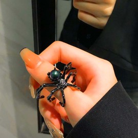 Andelaisi Boho Black Spider Finger Ring Vintage Moonstone Spider Wrap Open Ring Black Spider Open Knuckle Ring Punk Adjustable Stacking Ring Jewelry for Women