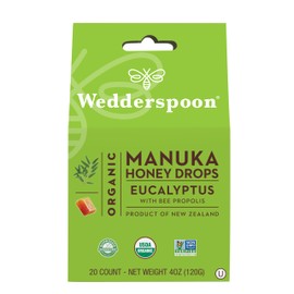 Wedderspoon Wedderspoon Organic Manuka Honey Drops, Eucalyptus & Bee Propolis, 20 Count (4oz) (Pack of 1)| Genuine New Zealand Honey | Perfect Remedy For Dry Throats