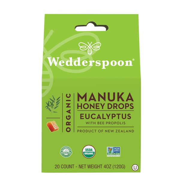 Wedderspoon Wedderspoon Organic Manuka Honey Drops, Eucalyptus & Bee Propolis,