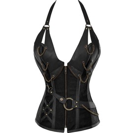 Alivila.Y Fashion Womens Steel Boned Retro Goth Steampunk Corset 908-Black-S