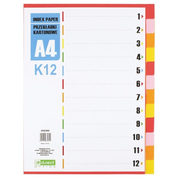 D.RECT Dividers for A4, K12, 12 Dividers, Ring Binder Index