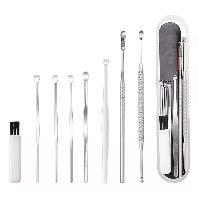 Universo en Linea Hisopo Acero Inoxidable 8pz Estuche Limpieza Oidos