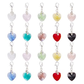 SUNNYCLUE 1 Box of 50 Stitch Markers, Crochet Stitch Markers, Cute Crystal Heart Bead Pendants for Cliping, Removable Lobster Clasp, Zip Pendant, Locking Knitting Markers for Weaving