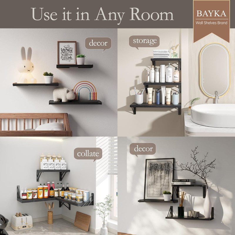 BAYKA Wall Shelves for Bedroom Decor, Floating Wall Shelves for