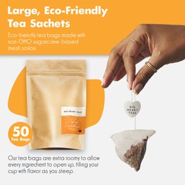 Big Heart Tea Co. Tea Bags - Cup of Sunshine Turmeric and Ginger - Certified Organic, Ayurvedic Herbal Decaf Tea with Small Batch Ground Herbs - Adaptogenic Tulsi, Peppercorn, Cinnamon, 50 Pack