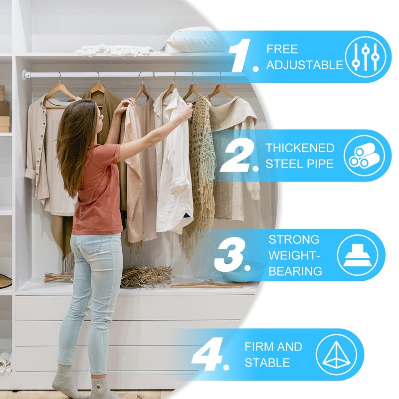 Wardlock 33cm-54cm White Extendable Stainless Steel Wardrobe Rail, Adjustable Clothes