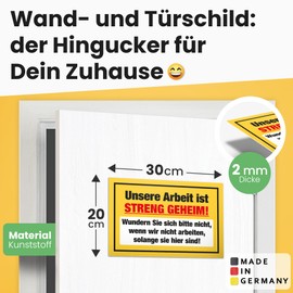 DankeDir! Unsere Arbeit streng geheim - Sign 30 x 20 cm - Kollegen Freunde Büro Gift Idea Decoration Party Gift Party Decoration - Door Sign Saying Sign Funny Saying Company Birthday Gift