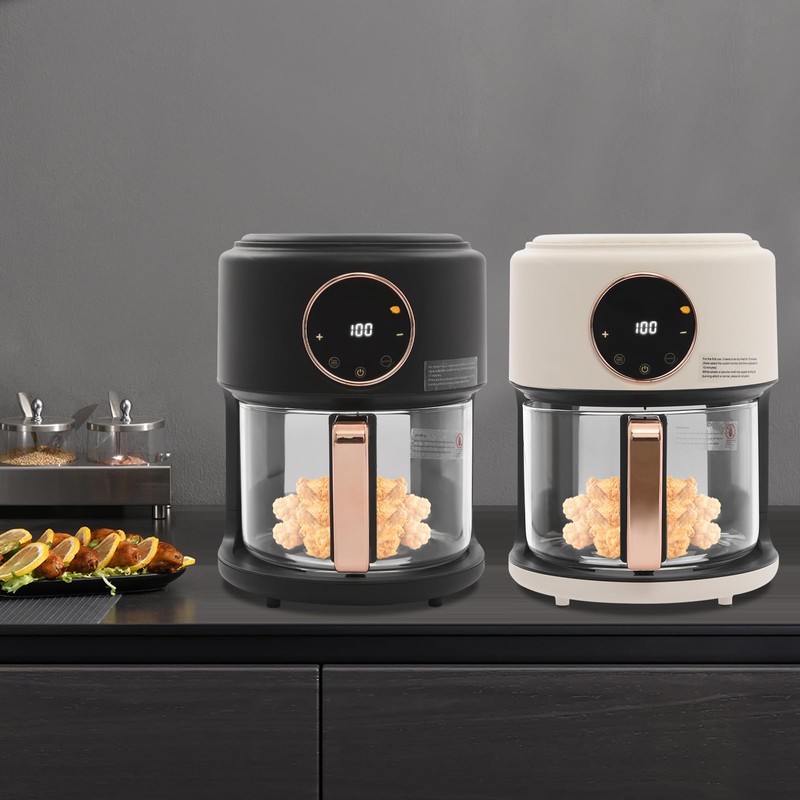 LUNUMAOS Mini Air Fryer, 3.8Qt Glass Air Fryer 360° Viewable
