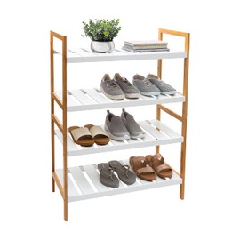 Organize It All Set of 2 Bamboo 2 Tier Shoe Rack | 4 Tier Holds 12 Pairs Shoes | Space Saving | Stackable | Freestanding | Bedroom & Closet Organization