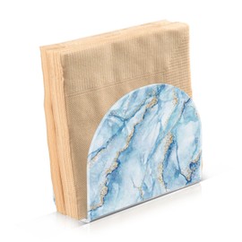 Hezely Napkin Holder, Crystal Clear Acrylic Napkin Holders, Table Standing Napkin Holders for Table, White Blue Marble