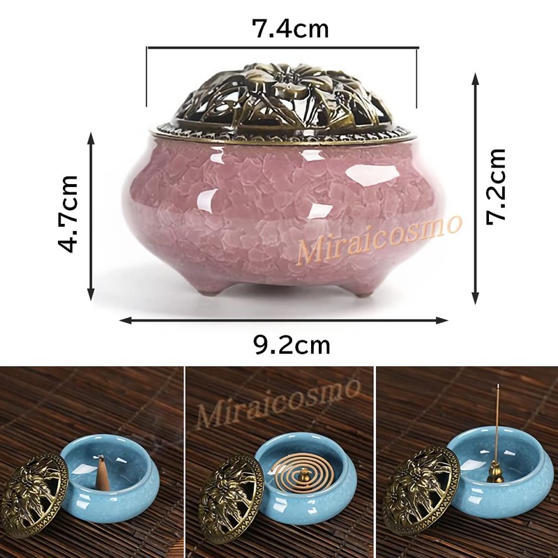 miraicosmo Incense Burner Incense Holder Set Soothing Color Ceramic (Pink)