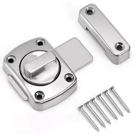 1Pcs Zinc Alloy Door Lock, Corrosion-Resistant Security Lock, Rotate Bolt Safety Cabinet Slide Gate Latch Door Lock for Bathroom, Toilet, Bedroom, Shed, Gate, Closet (Silver)