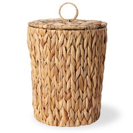 YOKOMI Wicker Trash Can with Lid - 2.6 Gallon Bathroom Garbage Can - Boho Handwoven Natural Water Hyacinth Wicker Waste Basket for Bathroom, Bedroom, Living Room, Home, Office