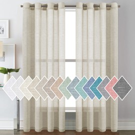 H.VERSAILTEX Linen Curtains Natural Blended Curtain Panels for Living Room/Light Reducing Linen Semi Sheer Curtains 84 inch Length 2 Panels Set Nickel Grommet Window Panels, Natural