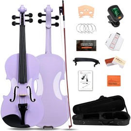 ADM Acoustic Violin for Kids Beginners,1/2 Size Acoustic Violin Fiddle for Teens Students Violin Starter Kit with Hard Case, Shoulder Rest, Bow, Violin Music Stand and Strings,Purple