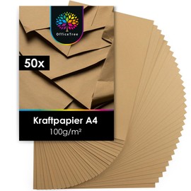 OfficeTree A4 Kraft Paper 100 g - 50 Sheets - Brown Paper for Crafts, Printing and Painting - Cardboard Paper A4 - Craft Paper