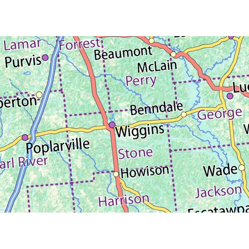 Mississippi State Physical Map - 14.4 x 25 inches -