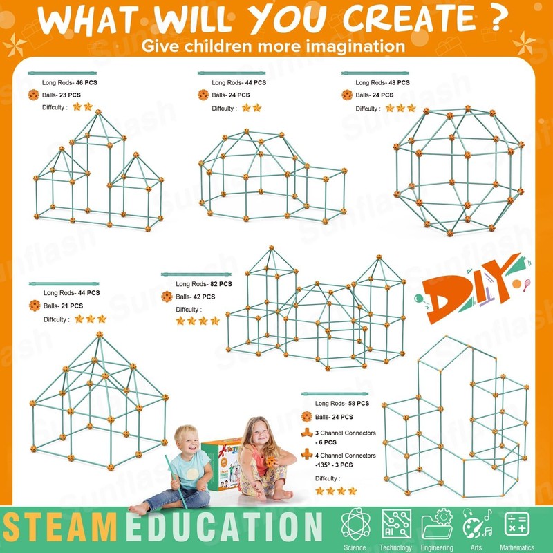 140 PCS Fort Building Kit for Kids Age 4-10, Den