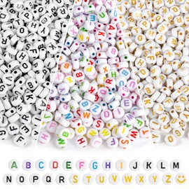 Letter Beads, A-Z Letter Beads, 7 mm Alphabet Beads Set, Acrylic Round Letter Beads for Bracelets, Necklaces, Jewellery, DIY Making, 600 Pieces, Black Golden Colourful