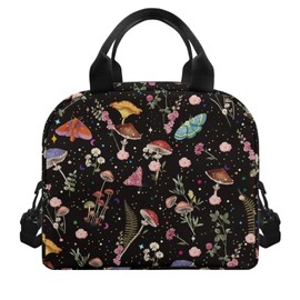 Luarisgur Mushroom Insulated Lunch Bags for Women Small Cute Cooler Bag Moth Floral Lunch Box for Girls Teen Lunch Tote Bag for School Travel Work Cooler Organizer with Strap