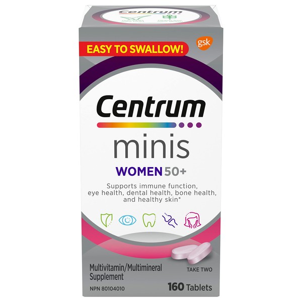 Centrum Women 50 Plus Multivitamins/Minerals Supplement for Women 50+, 160 Mini Tablets