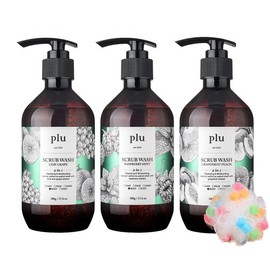 Flu Ploo Original Scrub Wash 500g 3-Piece Set (+Shower Ball) - Lime Grape+Raspberry Mint+Grapefruit Peach / 플루 오리지널 스크럽워시 500g 3종세트(+샤워볼) - 라임그레이프+라즈베리민트+자몽피치