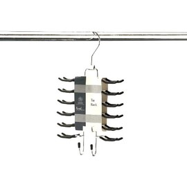 H & L Russel Ltd Tie Hanger/Tie Organiser with 24 Non-Slip Bars & Swivel Hook and 2 Additional Hooks to Store Belts, Adult Size