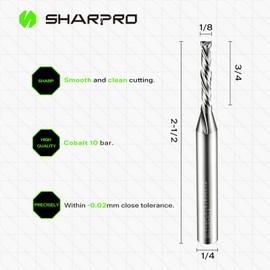 SHARPRO Compression Router Bit 1/4 Inch Shank 1/8 Inch Cutting Dia. Solid Carbide CNC End Mill, Milling Bits for Wood Carving, Slot Mortise, Engraving, Grinding