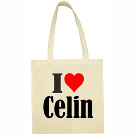 Reifen-Markt I Love Celin Shopping Bag School Bag Gym Bag 38 x 42 cm in Black or White, beige