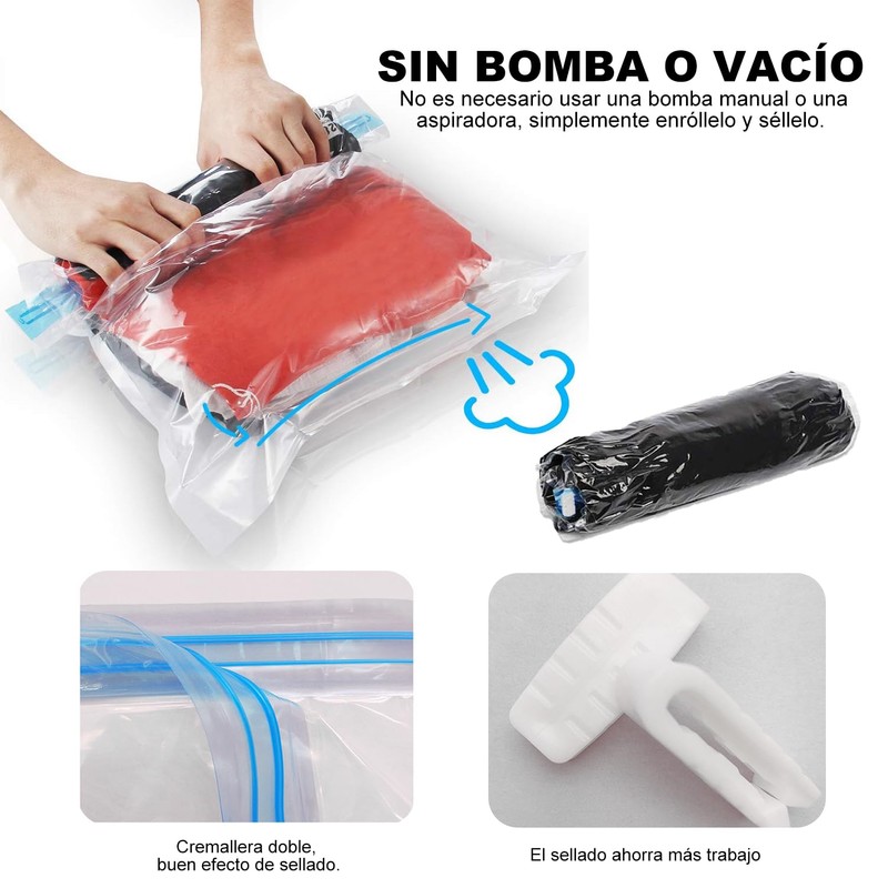 WEILAT Bolsas Vacio Ropa Enrollada a Mano, 10 Piezas Bolsas