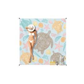 VISSTREE Beach Blanket Waterproof Sandproof, Quick Drying Boho Beach Mat, Extra Large 79"x83" Outdoor Picnic Sand Free Rug with 4 Stakes & Carry Bag for Summer Travel Camping Hiking, Sea Turtle