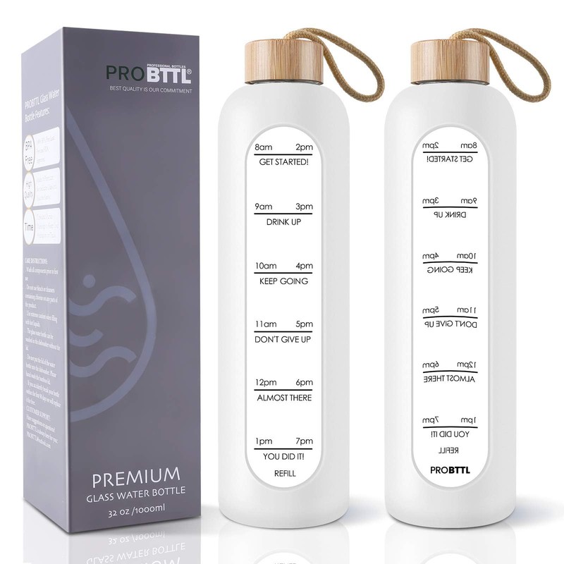 PROBTTL 25 oz Glass Water Bottles - Time Marker Motivational