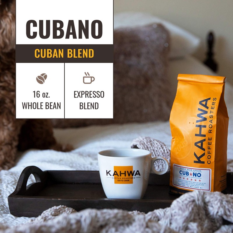 Kahwa Cuban Coffee Beans, Cubano Dark Roast Espresso Blend, Whole