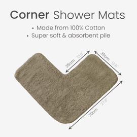 Allure Corner Shower Mat – 100% Cotton L-Shaped Bath Mat Supersoft & Absorbent (Mocha)