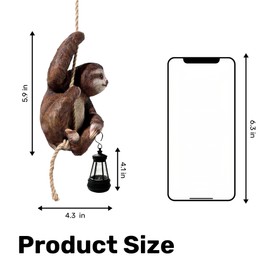 365RUSTIC 6x4 Inch Adorable Sloth Hanging Statue, Indoor/Outdoor Decorative Sculpture, Solar Lights Outdoor Waterproof, Garden Decorations Outdoor, Relaxed Sloth Ornament for Home, Patio, or Yard