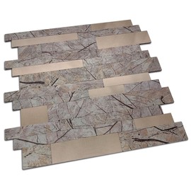 XUANINY 5-Sheet Peel and Stick Metal Backsplash Tiles, Self Adhesive Aluminum 3D Wall Sticker, Wall Panels for Kitchen Bathroom, Bedroom, Living Room(11.81"x11.81") (Maple Leaf, 5)