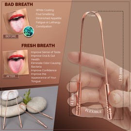 MasterMedi Copper Tongue Scraper with Case (2 Pack) - Natural & Ayurvedic Tongue Scrubber for Bad Breath Treatment - Easy To Use Tongue Cleaner for Adults - 100% Copper Tongue Scraper for Oral Care