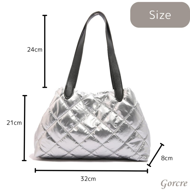 Gorcre Women's Quilted Mini Tote Bag, Glossy, Quilted Tote Bag,