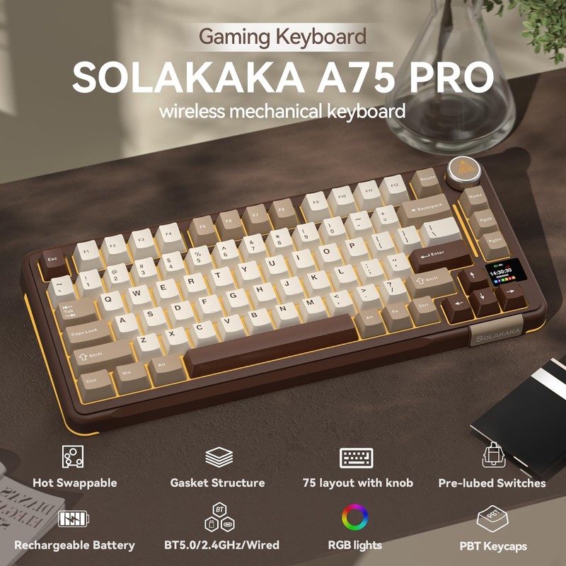 SOLAKAKA A75 PRO 75% Wireless Mechanical Keyboard with Screen and