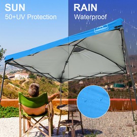KAMPKEEPER Replacement Top Pop Up Canopy Tent Cover Roof with Air Vent and Adjustable Elastic Strap, Polyester UV Waterproof for Outdoor Garden Patio Sun Shade(Top Only) (Light Blue, 10x10FT)