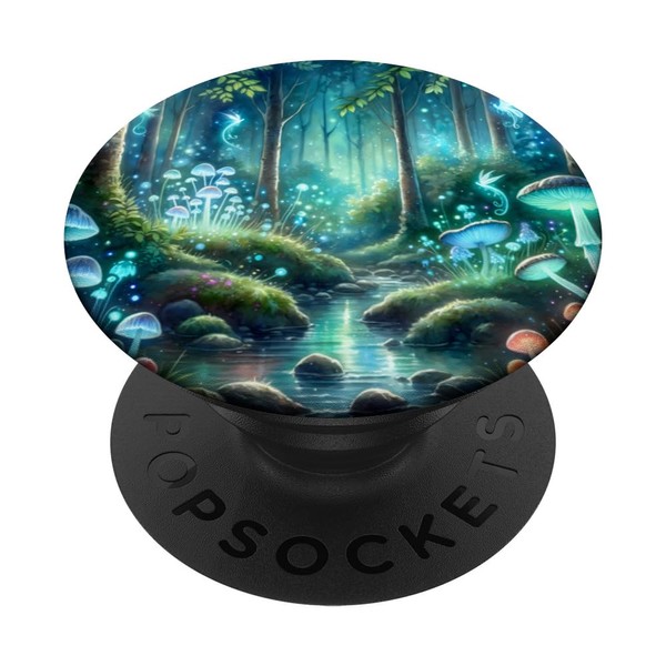 Mystical Night Forest With Lights. Bioluminescent Mushrooms PopSockets Standard PopGrip