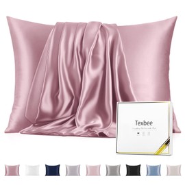 Texbee Silk Pillowcase, 22 Momme Mulberry Silk Pillowcases for Hair and Skin Health, Soft Smooth Breathable Cool Pure Pillow Case for Beauty Sleep, with Gift Box, 1pc (King 50x90 cm, Cinnamon Pink)