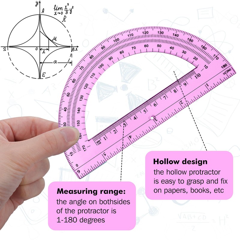 Zonon 2 Pcs 6 Inch Plastic Protractor Math Protractors 180