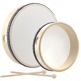 Tambourine Tambourine 2 Pieces (6 Inch & 8 Inch) Drum Wooden Hand Drum Children's Drum Hand Drums with Beaters for Children Party School and Early Educational