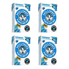 Milliways Menta | Goma de mascar sin plástico | Xilitol, sin aspartamo, sin azúcar, a base de plantas, goma de mascar natural | 40 piezas en total (4 paquetes de 10 piezas)
