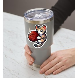 eDesign 2-Pack Cat Playing with Yarn Cute Cat Stickers Decal Vinyl - 3 Inches - Cat Stickers Funny for Car Truck Van Window Bumper Laptop Tablet Cup Tumbler Water Bottle and Any Smooth Surface