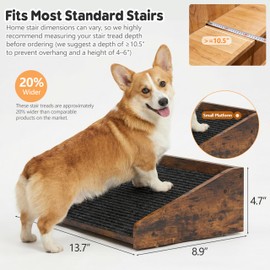Megidok 2Pcs Low-Angled Wooden Dog Ramp for Stairs, Anti-Slip Carpet Surface Pet Steps, Sturdy Indoor Pet Stairs Ramp for Small Dogs & Cats, Assist for Injured Aged Pets Fits Staircase Steps