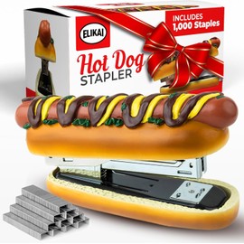 ELIKAI Funny Hot Dog Stapler – Novelty Stapler for Teachers, Students, and Office Workers, Fun Desk Accessory, Ideal Back-to-School, Holiday or Christmas Gift, Includes 1000 Staples, Brown, 7 oz
